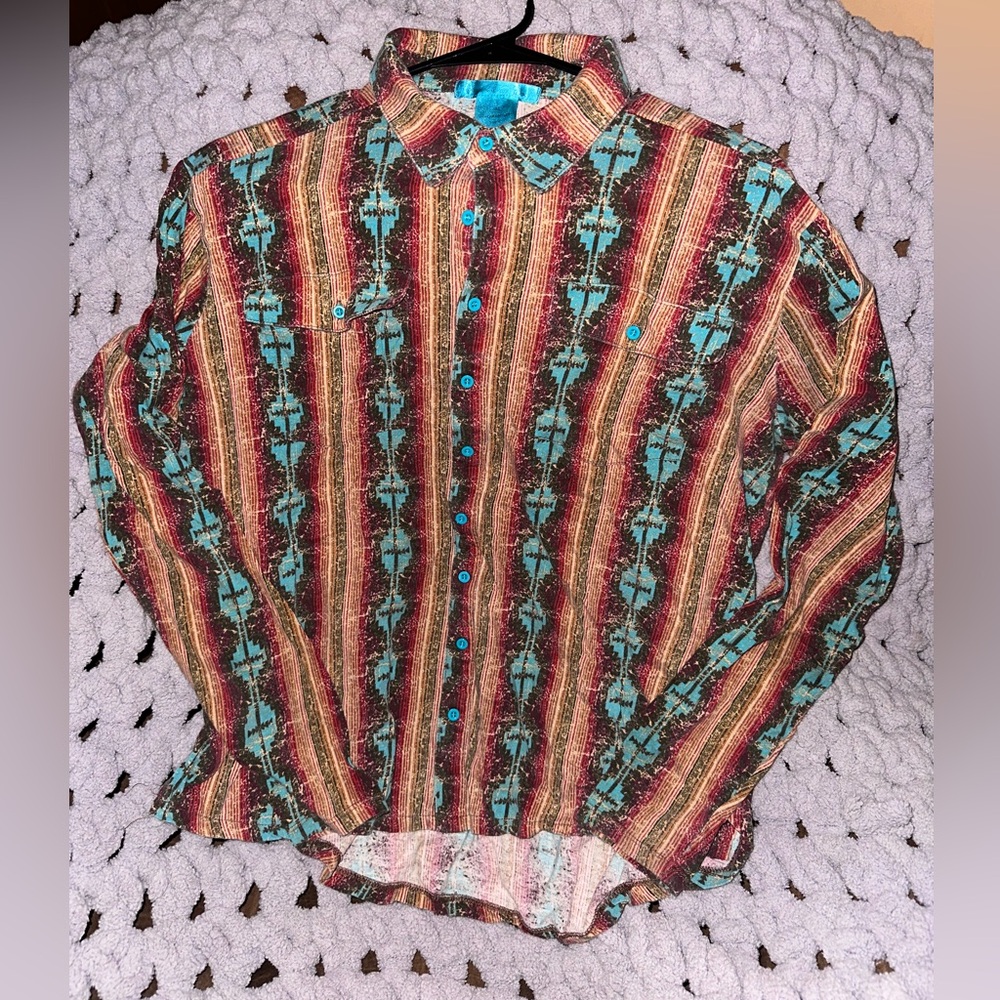 Cowgirl Tuff Southwest Aztec button shirt Xl